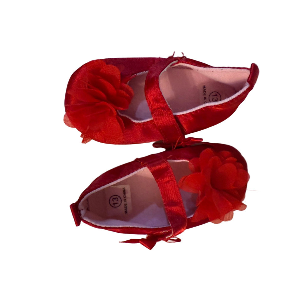 Girls Red Floral Baby Walker Shoes Size 13 (Little Girl)